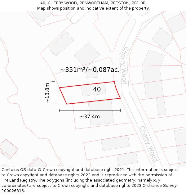 40, CHERRY WOOD, PENWORTHAM, PRESTON, PR1 0PJ: Plot and title map