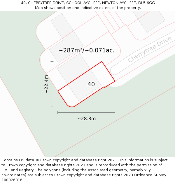 40, CHERRYTREE DRIVE, SCHOOL AYCLIFFE, NEWTON AYCLIFFE, DL5 6GG: Plot and title map