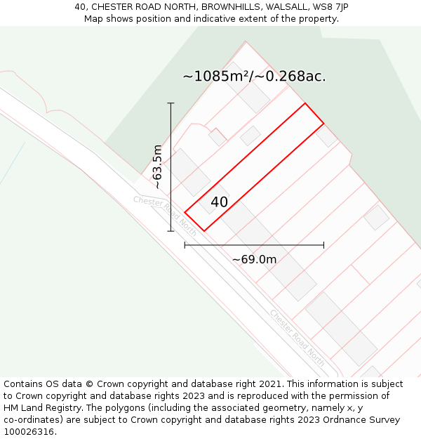 40, CHESTER ROAD NORTH, BROWNHILLS, WALSALL, WS8 7JP: Plot and title map