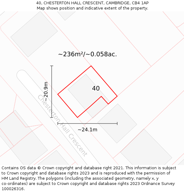 40, CHESTERTON HALL CRESCENT, CAMBRIDGE, CB4 1AP: Plot and title map