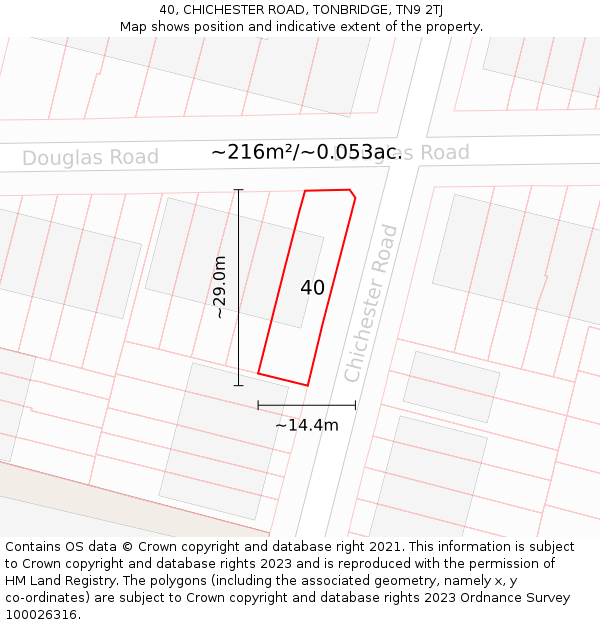 40, CHICHESTER ROAD, TONBRIDGE, TN9 2TJ: Plot and title map