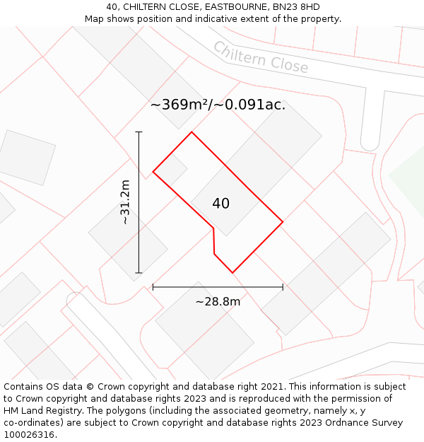 40, CHILTERN CLOSE, EASTBOURNE, BN23 8HD: Plot and title map