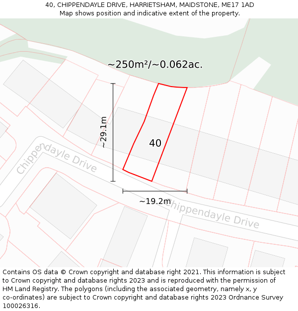 40, CHIPPENDAYLE DRIVE, HARRIETSHAM, MAIDSTONE, ME17 1AD: Plot and title map