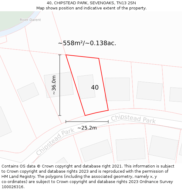 40, CHIPSTEAD PARK, SEVENOAKS, TN13 2SN: Plot and title map