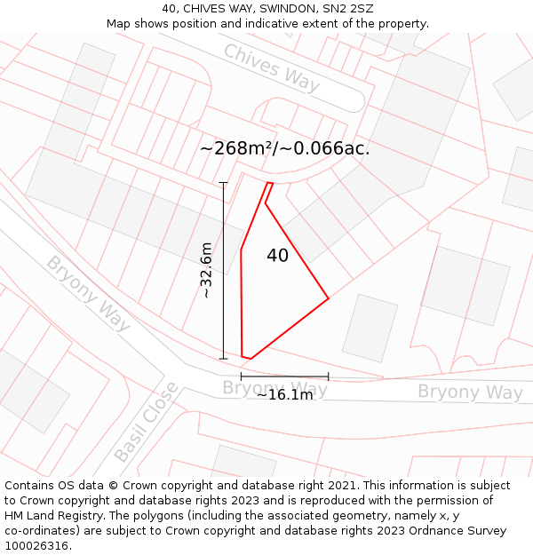 40, CHIVES WAY, SWINDON, SN2 2SZ: Plot and title map