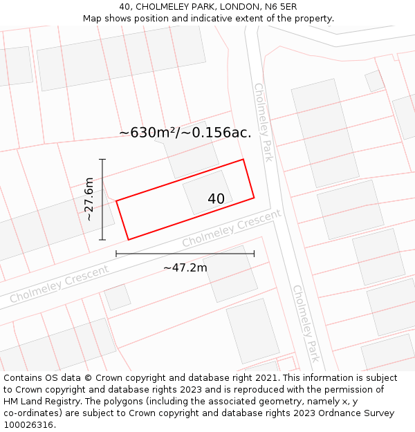 40, CHOLMELEY PARK, LONDON, N6 5ER: Plot and title map