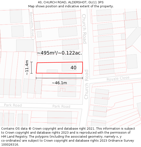 40, CHURCH ROAD, ALDERSHOT, GU11 3PS: Plot and title map