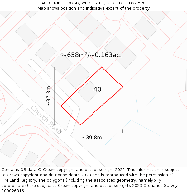 40, CHURCH ROAD, WEBHEATH, REDDITCH, B97 5PG: Plot and title map