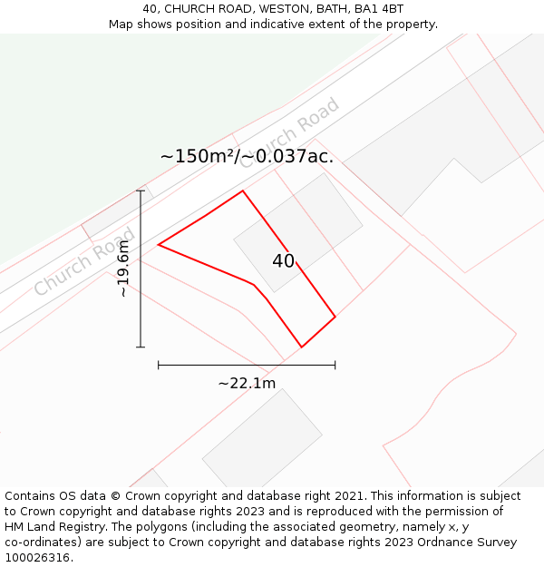 40, CHURCH ROAD, WESTON, BATH, BA1 4BT: Plot and title map