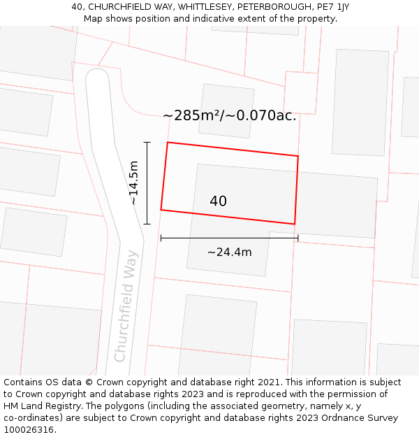 40, CHURCHFIELD WAY, WHITTLESEY, PETERBOROUGH, PE7 1JY: Plot and title map