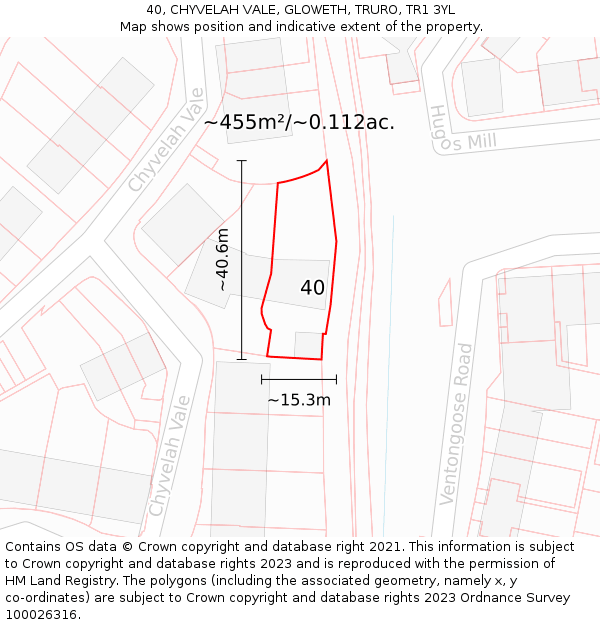 40, CHYVELAH VALE, GLOWETH, TRURO, TR1 3YL: Plot and title map