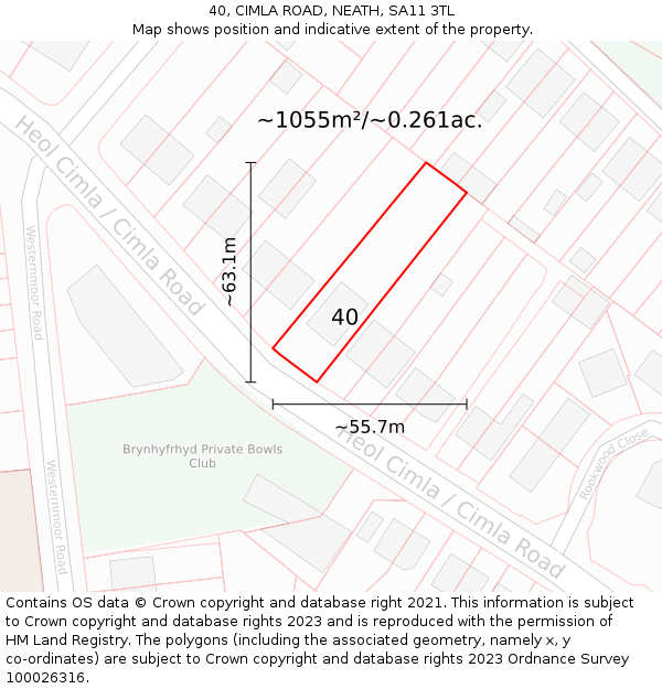 40, CIMLA ROAD, NEATH, SA11 3TL: Plot and title map