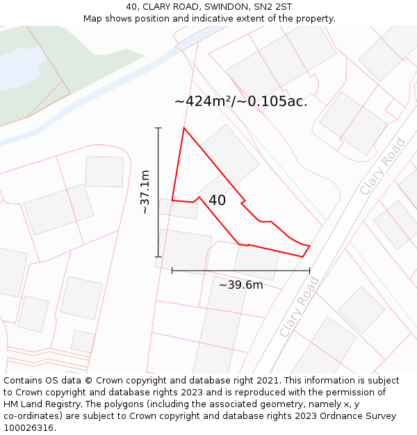 40, CLARY ROAD, SWINDON, SN2 2ST: Plot and title map