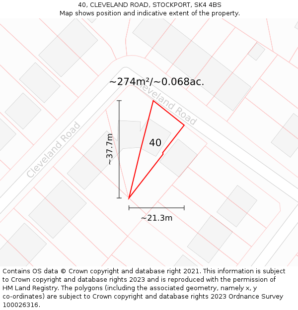 40, CLEVELAND ROAD, STOCKPORT, SK4 4BS: Plot and title map
