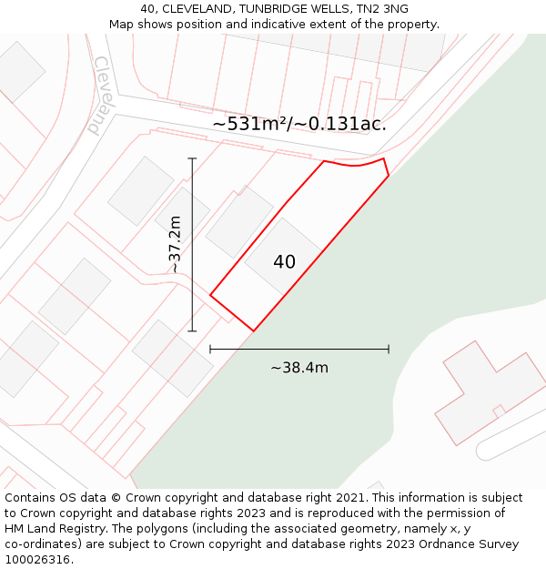 40, CLEVELAND, TUNBRIDGE WELLS, TN2 3NG: Plot and title map