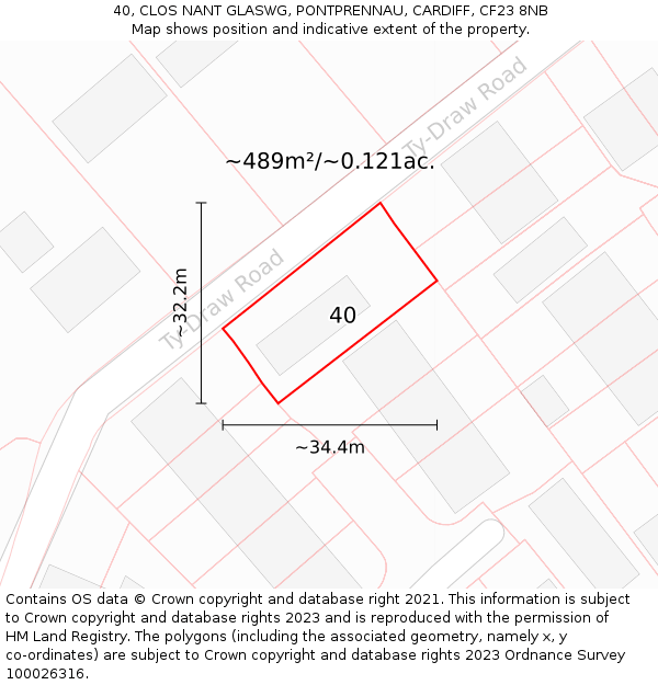 40, CLOS NANT GLASWG, PONTPRENNAU, CARDIFF, CF23 8NB: Plot and title map