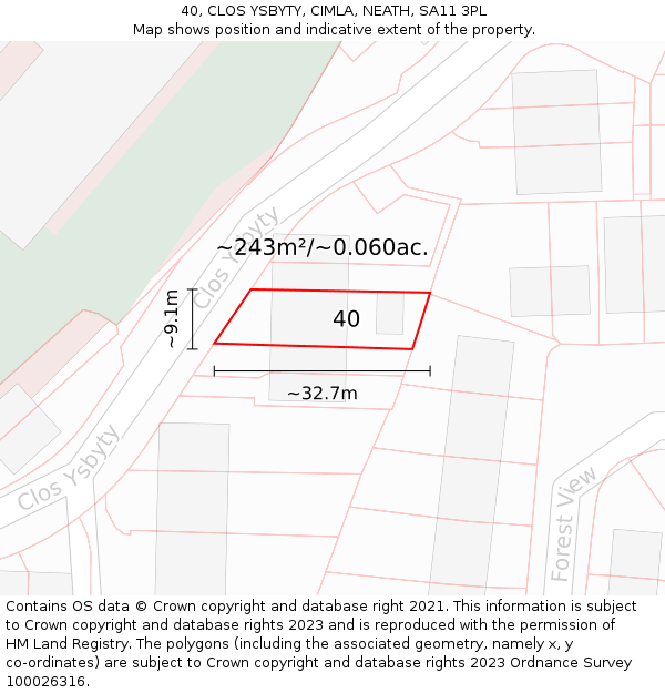 40, CLOS YSBYTY, CIMLA, NEATH, SA11 3PL: Plot and title map