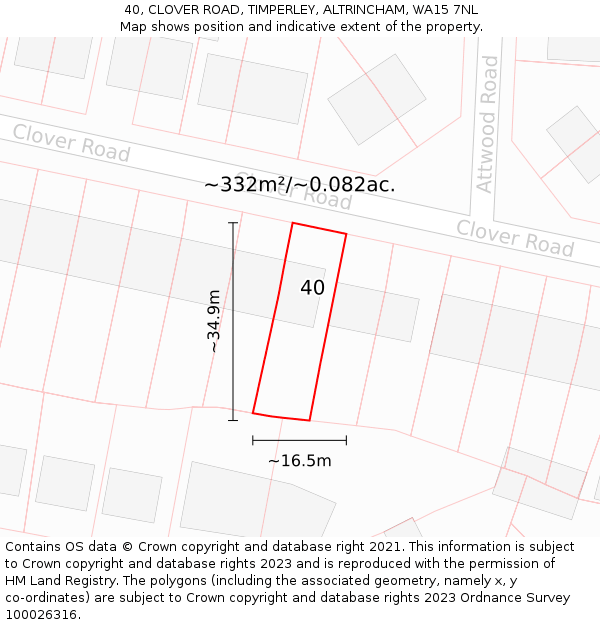 40, CLOVER ROAD, TIMPERLEY, ALTRINCHAM, WA15 7NL: Plot and title map