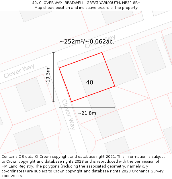 40, CLOVER WAY, BRADWELL, GREAT YARMOUTH, NR31 8RH: Plot and title map