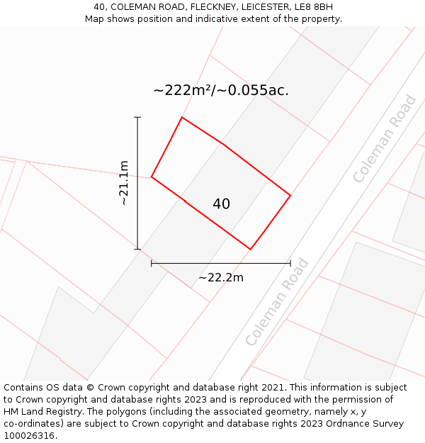 40, COLEMAN ROAD, FLECKNEY, LEICESTER, LE8 8BH: Plot and title map