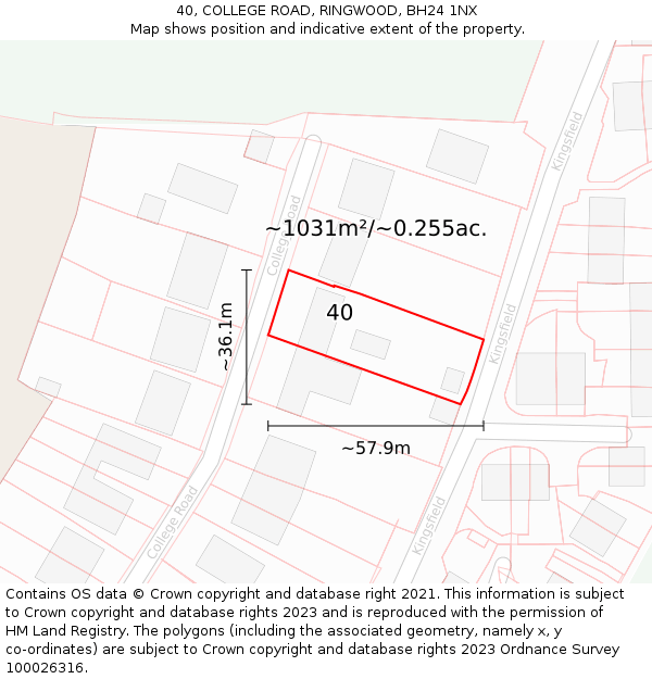 40, COLLEGE ROAD, RINGWOOD, BH24 1NX: Plot and title map