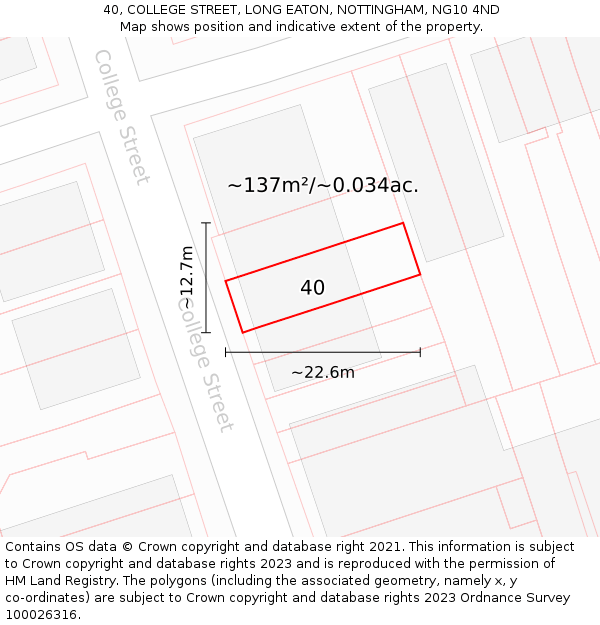 40, COLLEGE STREET, LONG EATON, NOTTINGHAM, NG10 4ND: Plot and title map