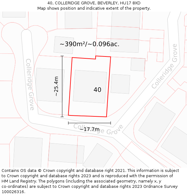 40, COLLERIDGE GROVE, BEVERLEY, HU17 8XD: Plot and title map