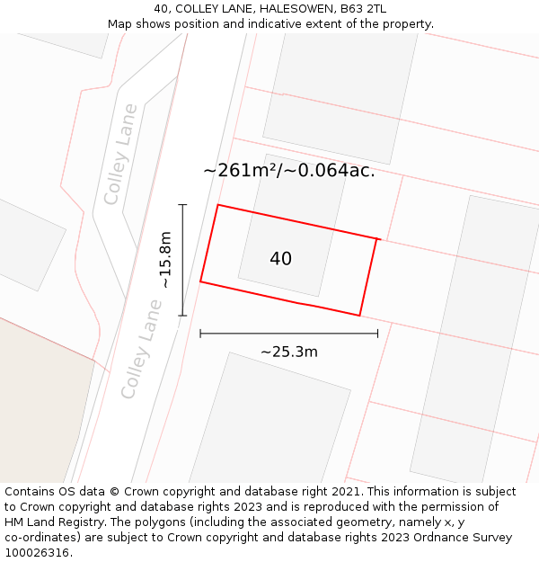 40, COLLEY LANE, HALESOWEN, B63 2TL: Plot and title map