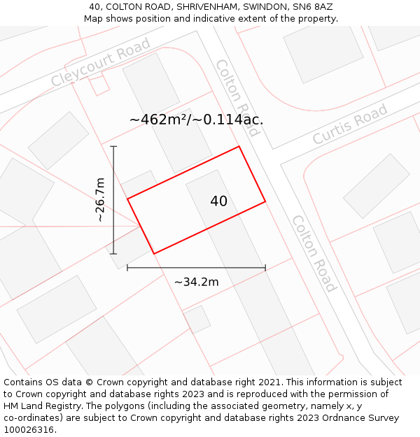 40, COLTON ROAD, SHRIVENHAM, SWINDON, SN6 8AZ: Plot and title map