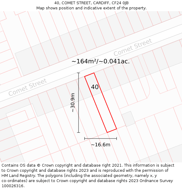 40, COMET STREET, CARDIFF, CF24 0JB: Plot and title map