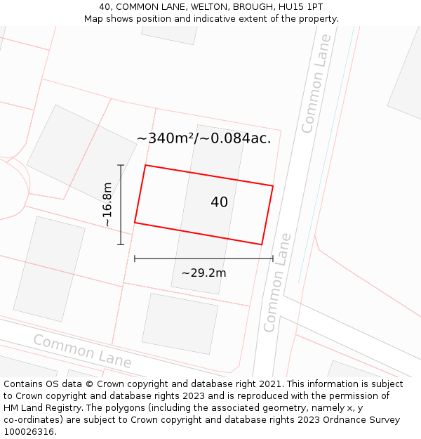 40, COMMON LANE, WELTON, BROUGH, HU15 1PT: Plot and title map