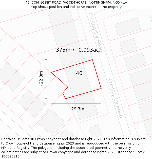 40, CONINGSBY ROAD, WOODTHORPE, NOTTINGHAM, NG5 4LH: Plot and title map