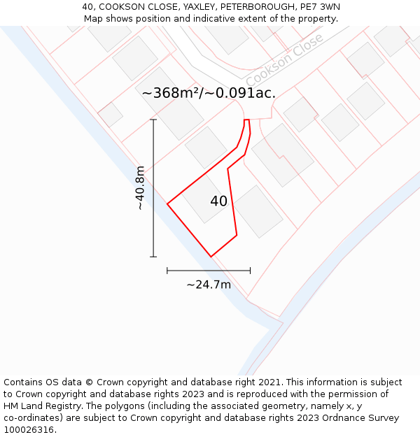 40, COOKSON CLOSE, YAXLEY, PETERBOROUGH, PE7 3WN: Plot and title map