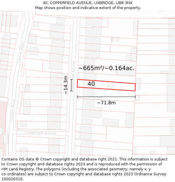 40, COPPERFIELD AVENUE, UXBRIDGE, UB8 3NX: Plot and title map