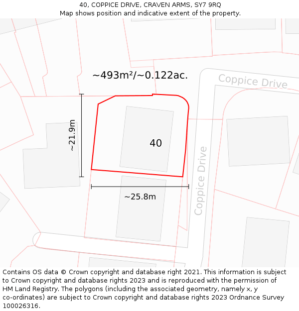 40, COPPICE DRIVE, CRAVEN ARMS, SY7 9RQ: Plot and title map