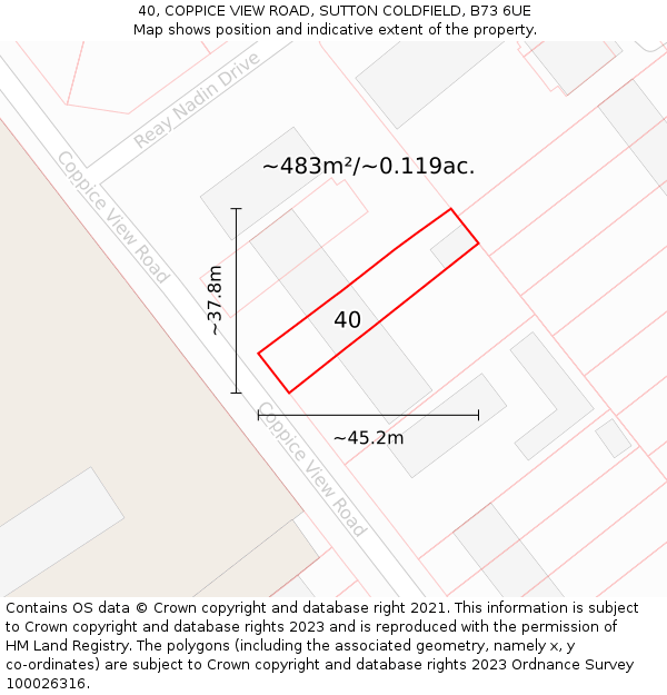 40, COPPICE VIEW ROAD, SUTTON COLDFIELD, B73 6UE: Plot and title map