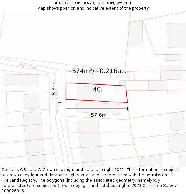 40, CORFTON ROAD, LONDON, W5 2HT: Plot and title map