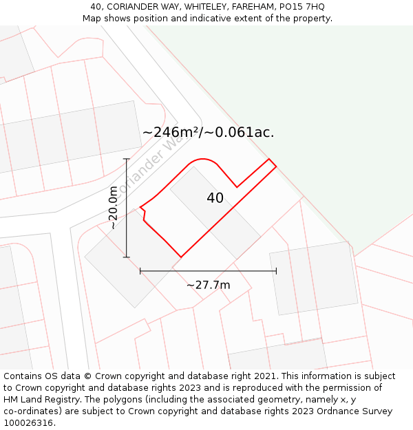 40, CORIANDER WAY, WHITELEY, FAREHAM, PO15 7HQ: Plot and title map