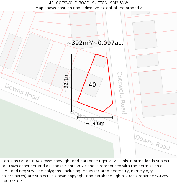 40, COTSWOLD ROAD, SUTTON, SM2 5NW: Plot and title map