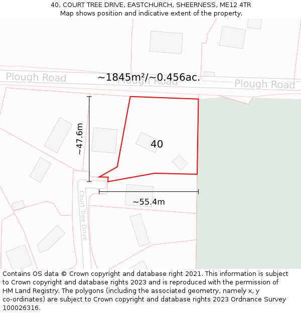 40, COURT TREE DRIVE, EASTCHURCH, SHEERNESS, ME12 4TR: Plot and title map