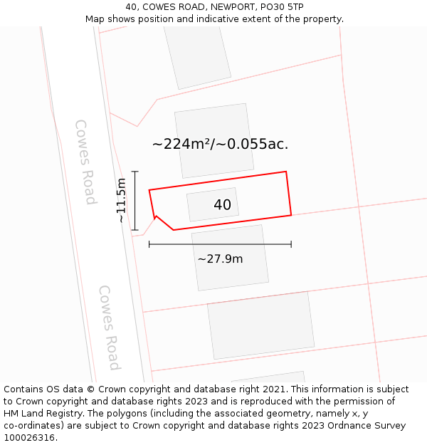 40, COWES ROAD, NEWPORT, PO30 5TP: Plot and title map