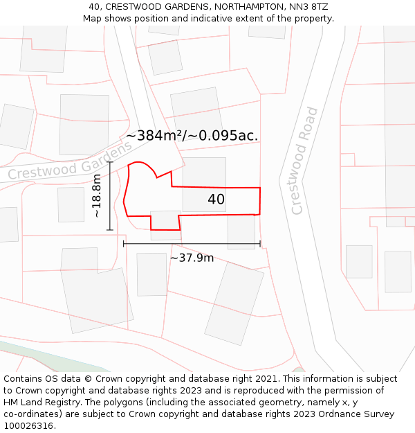 40, CRESTWOOD GARDENS, NORTHAMPTON, NN3 8TZ: Plot and title map