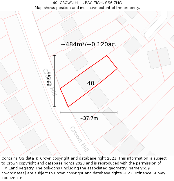 40, CROWN HILL, RAYLEIGH, SS6 7HG: Plot and title map