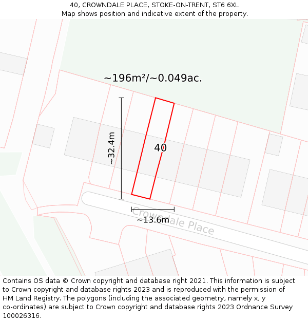 40, CROWNDALE PLACE, STOKE-ON-TRENT, ST6 6XL: Plot and title map