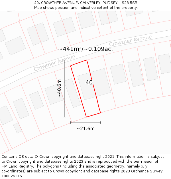 40, CROWTHER AVENUE, CALVERLEY, PUDSEY, LS28 5SB: Plot and title map