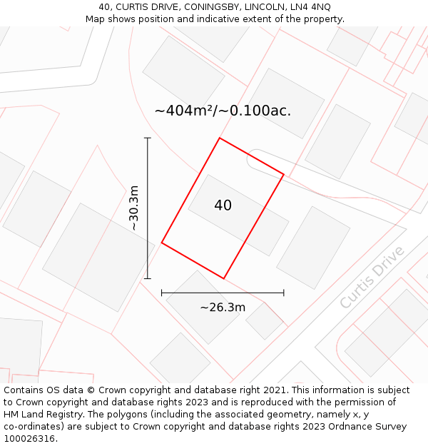 40, CURTIS DRIVE, CONINGSBY, LINCOLN, LN4 4NQ: Plot and title map