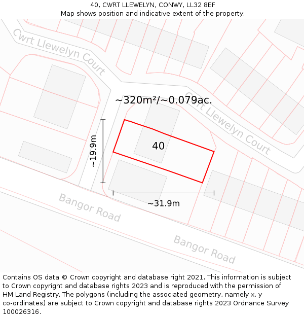 40, CWRT LLEWELYN, CONWY, LL32 8EF: Plot and title map