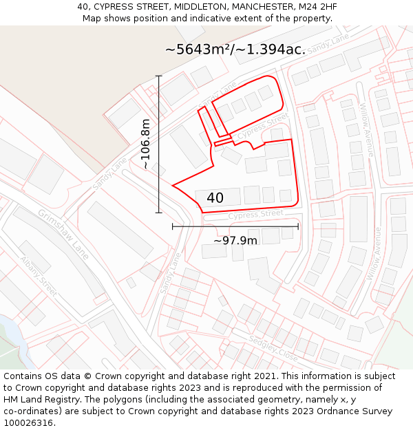 40, CYPRESS STREET, MIDDLETON, MANCHESTER, M24 2HF: Plot and title map