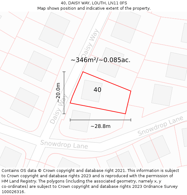 40, DAISY WAY, LOUTH, LN11 0FS: Plot and title map