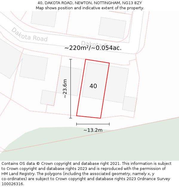 40, DAKOTA ROAD, NEWTON, NOTTINGHAM, NG13 8ZY: Plot and title map